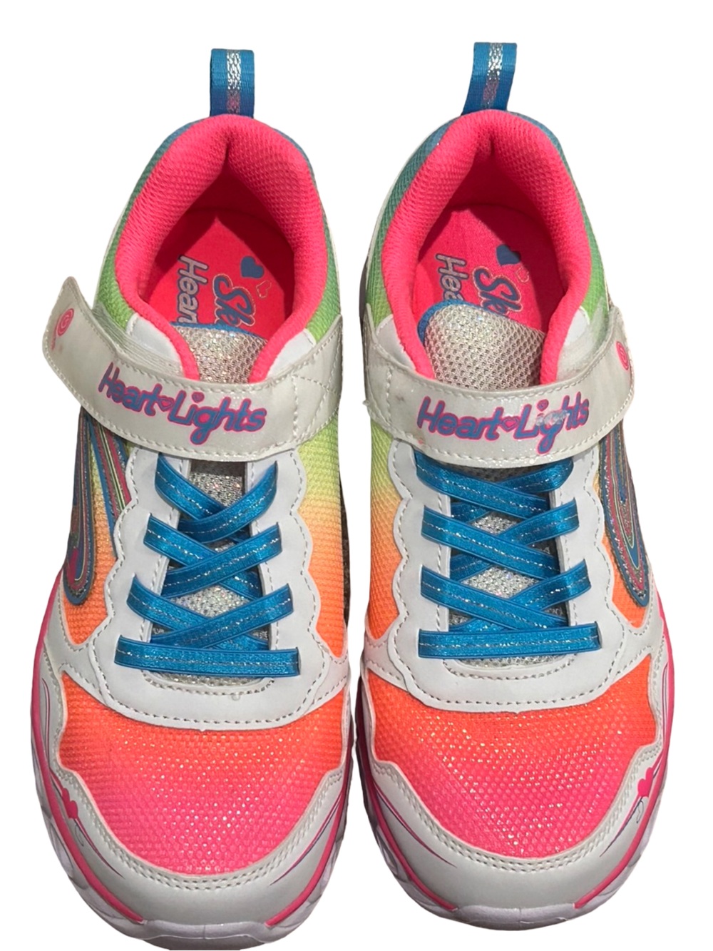 Skechers Heart Lights Girls' Rainbow Glow Athletic Shoes - Pink/Blue